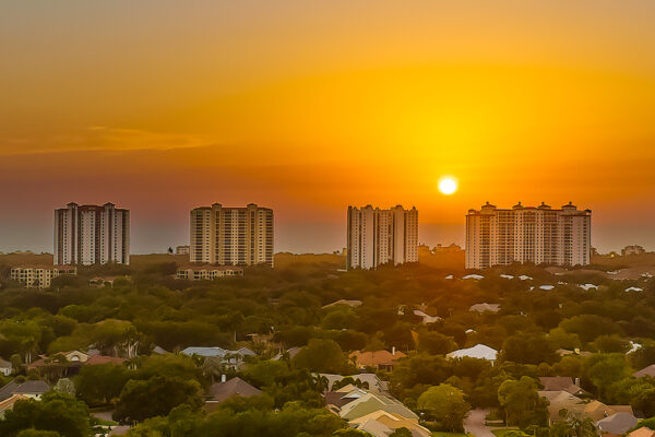 Pelican Bay Sunset Panoramic Naples Aerials Stock Photography
