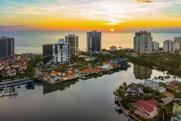 Park Shore Naples Twilight Aerial Stock Photography-3