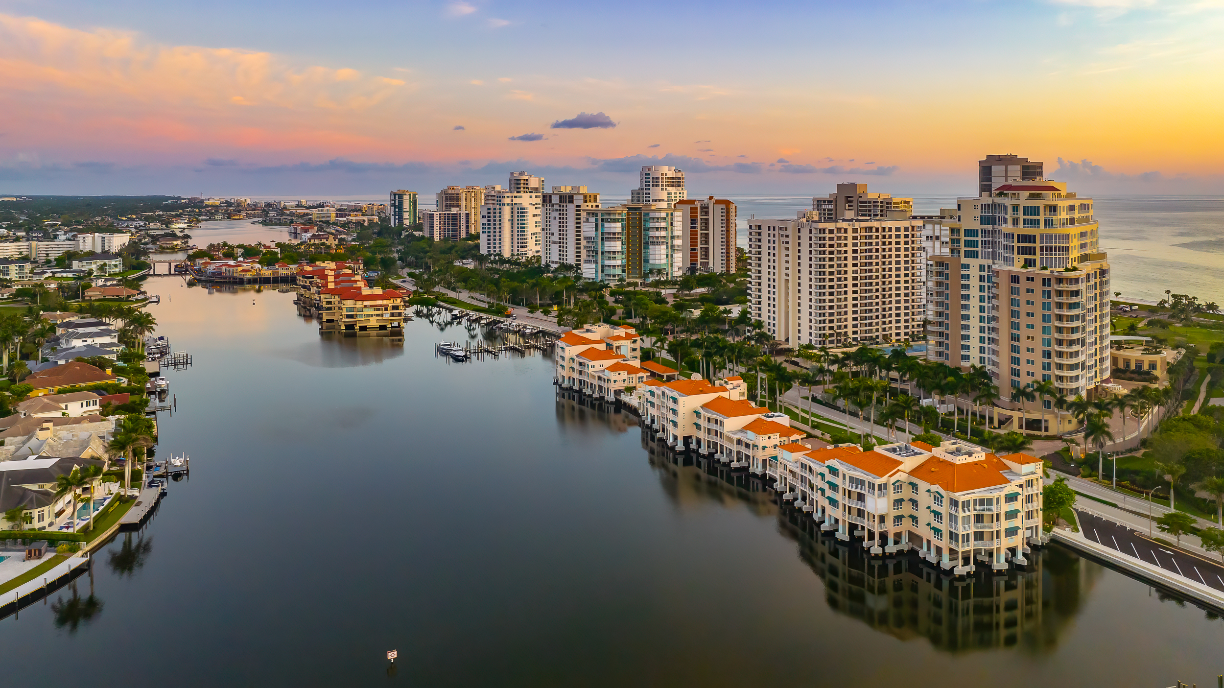 Park Shore Naples Twilight Aerial Stock Photography-4