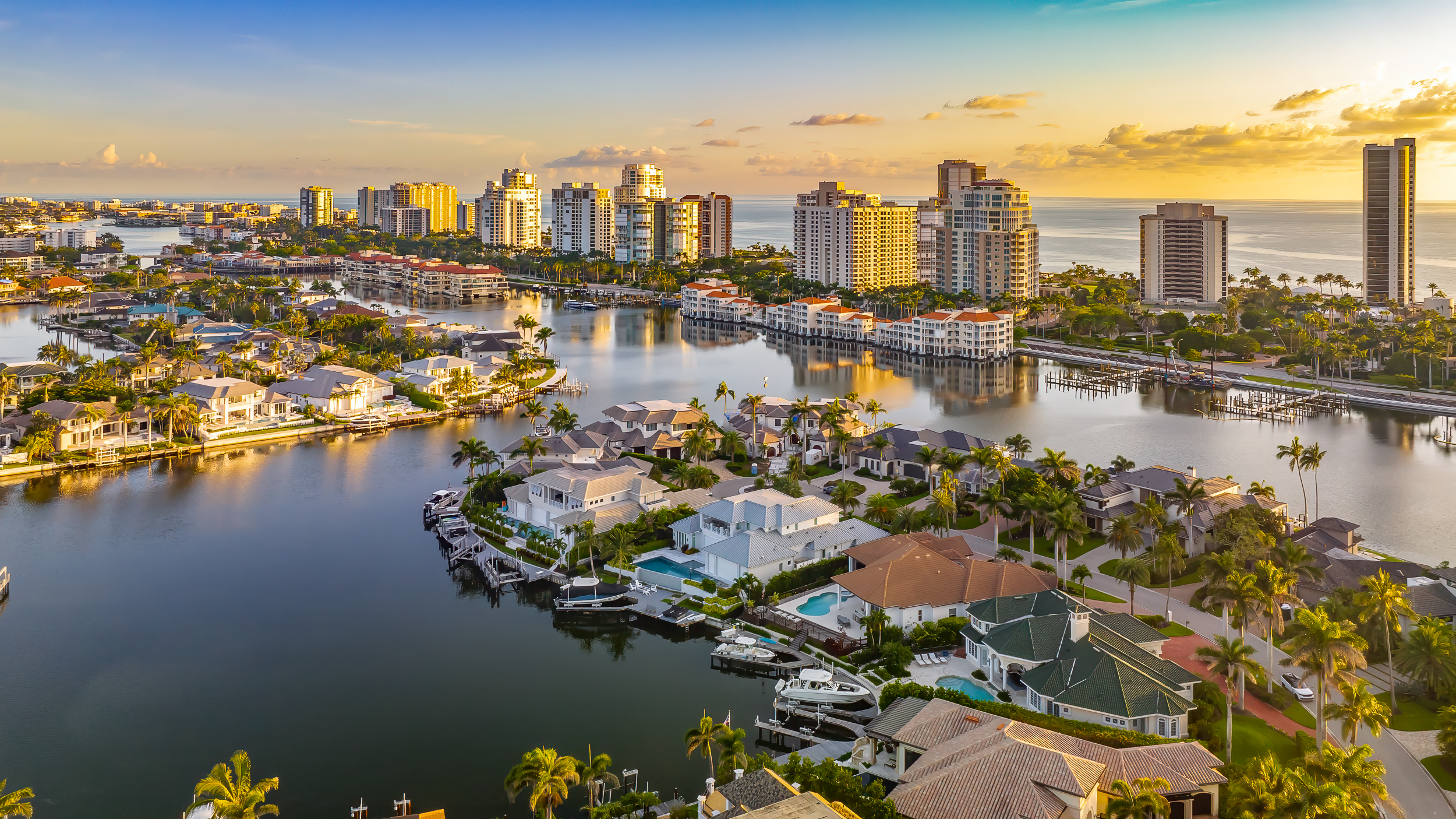 Park Shore Naples Twilight Aerial Stock Photography