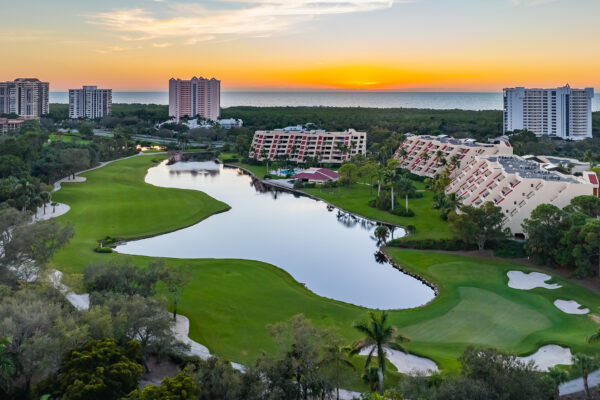 Pelican Bay Sunset Aerial Stock Photography