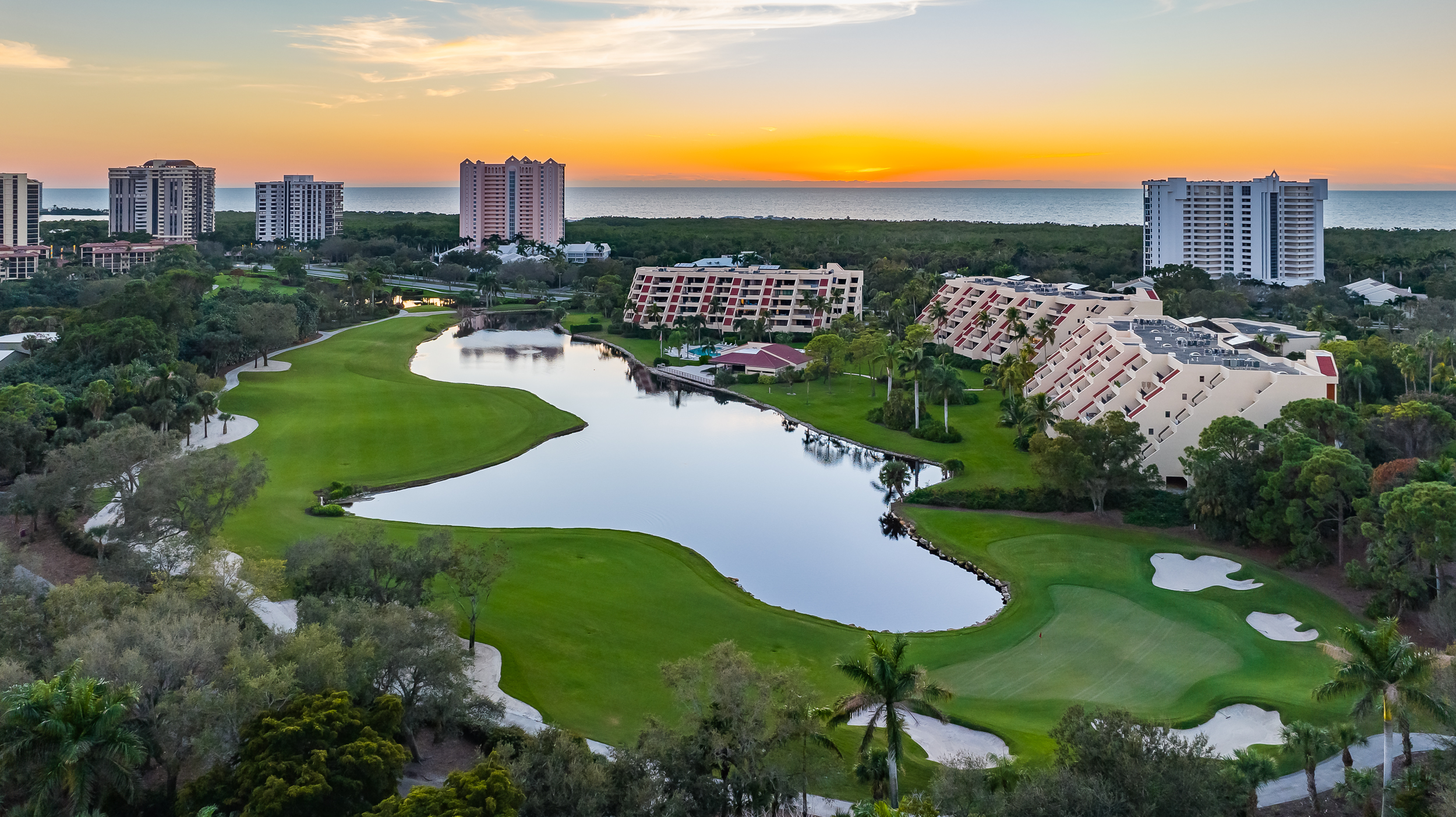 Pelican Bay Sunset Aerial Stock Photography