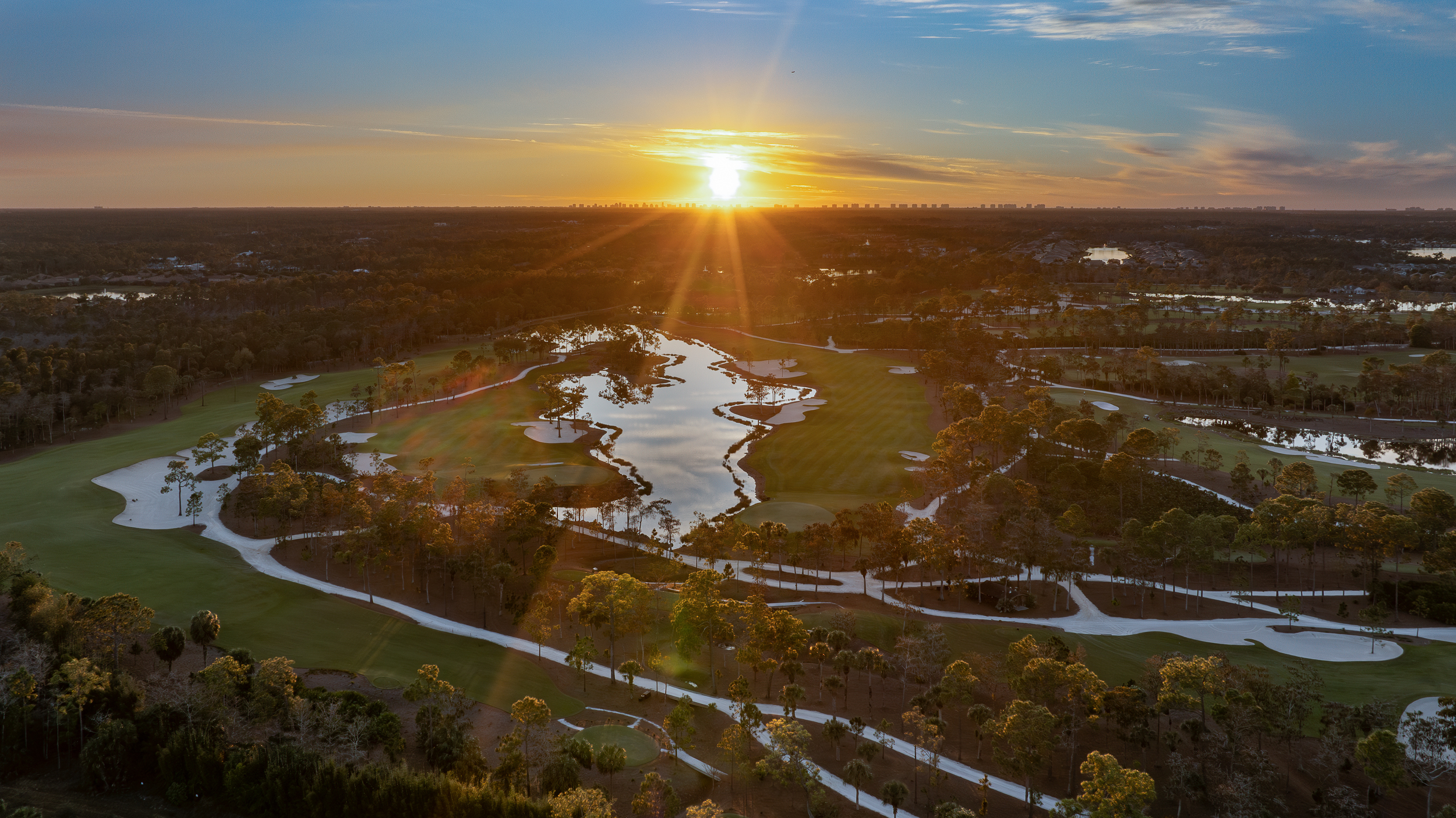 Calusa Pines Golf Sunset Naples Aerial Stock Photography