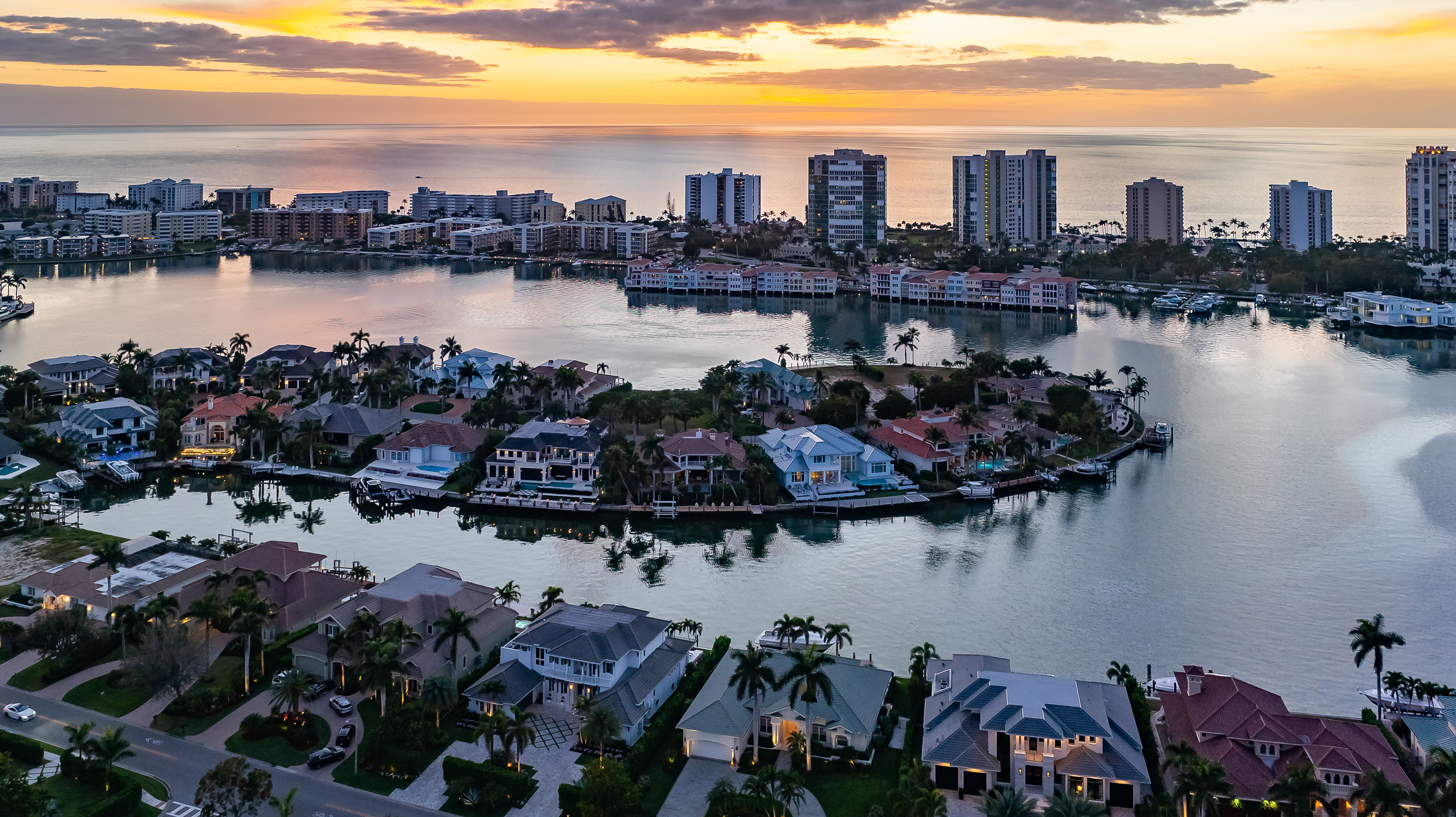 Park Shore Area Twlight Naples Aerial Stock Photography