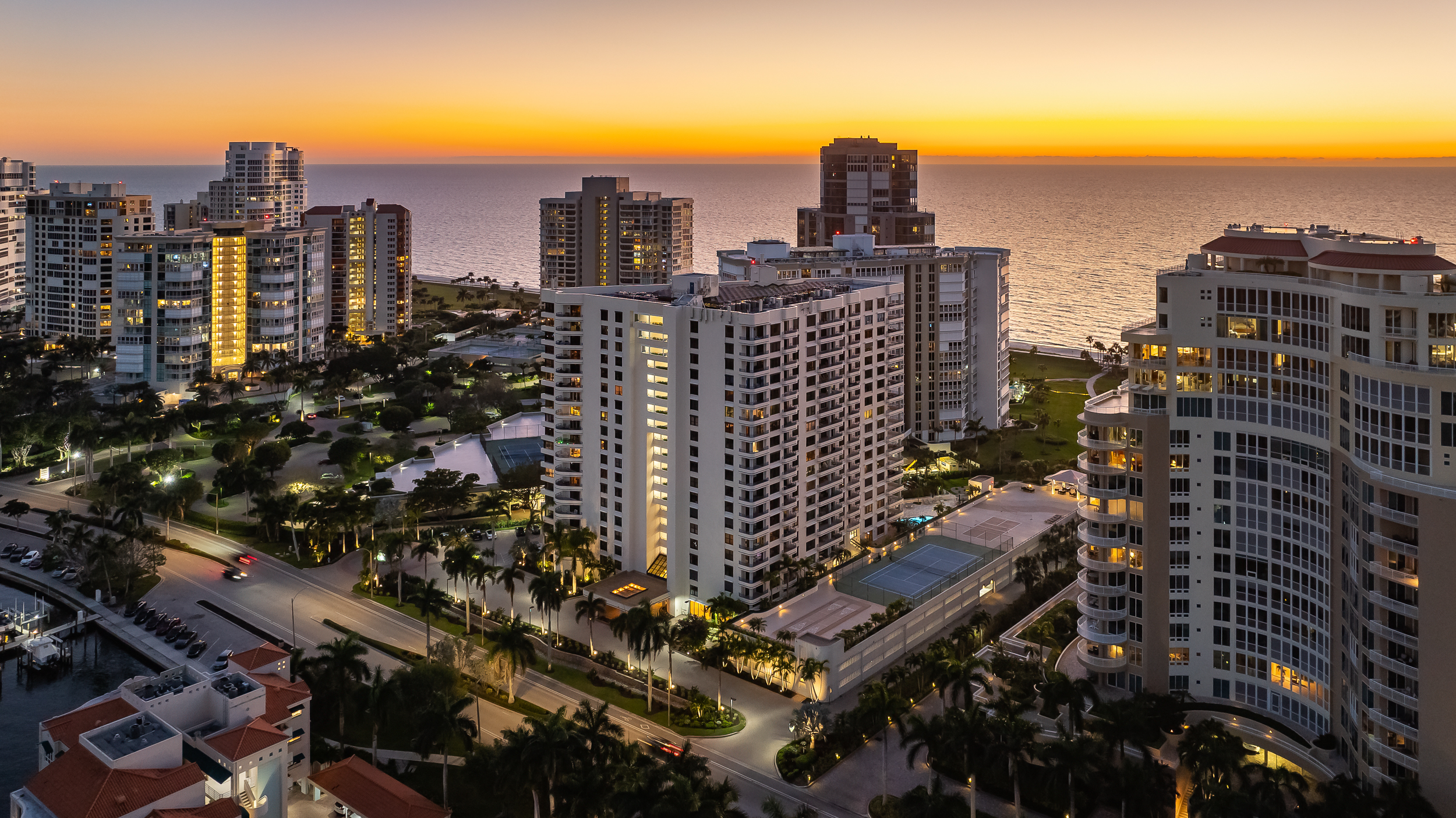 Park Shore Naples Twilight Aerial Stock Photography