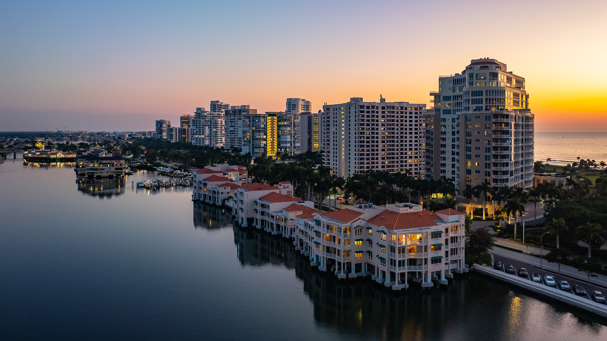 Park Shore Naples Twilight Aerial Stock Photography