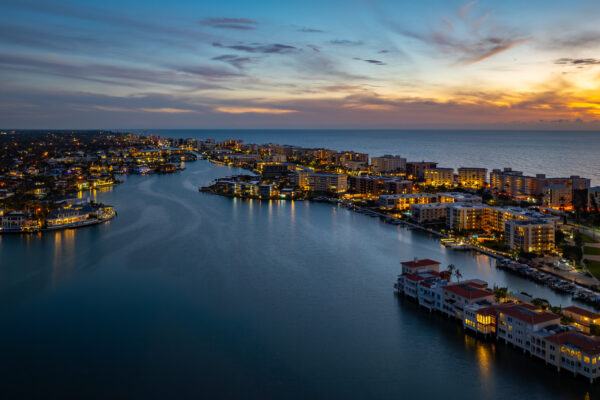 Park Shore Venetian Bay Night Naples Aerial Stock Photography-3