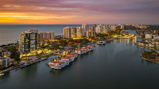 Park Shore Venetian Bay Night Naples Aerial Stock Photography