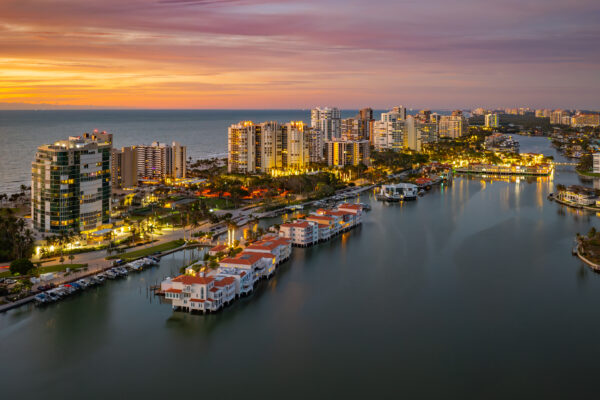 Park Shore Venetian Bay Night Naples Aerial Stock Photography