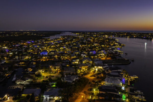 Royal Harbor Night Naples Aerial Stock Photography