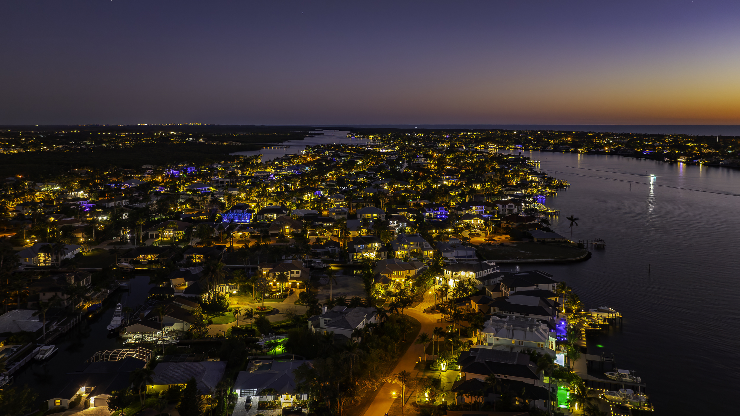 Royal Harbor Night Naples Aerial Stock Photography