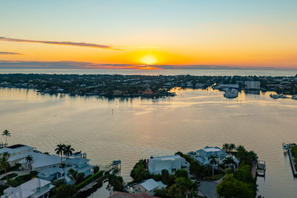 Royal Harbor Naples Bay Sunset Aerial Stock Photography-3