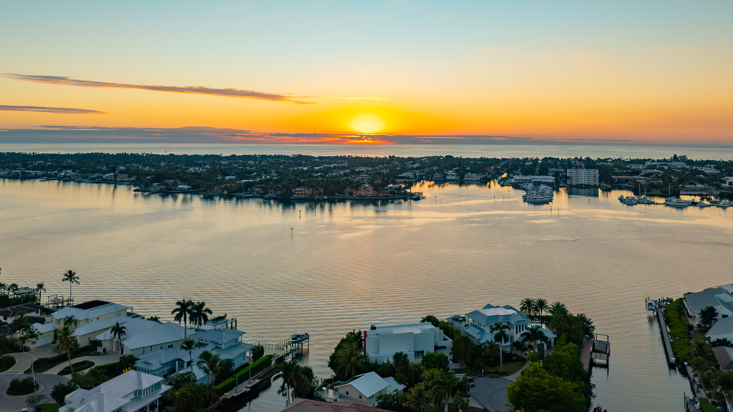 Royal Harbor Naples Bay Sunset Aerial Stock Photography-3