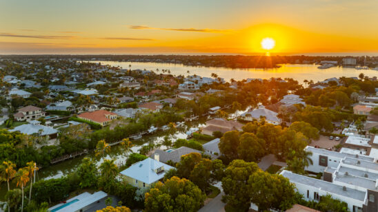 Royal Harbor Naples Bay Sunset Aerial Stock Photography