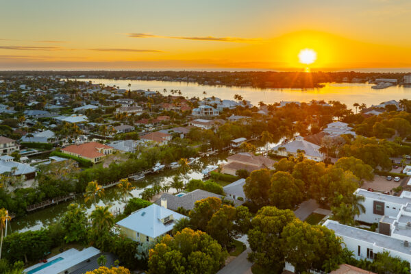 Royal Harbor Naples Bay Sunset Aerial Stock Photography