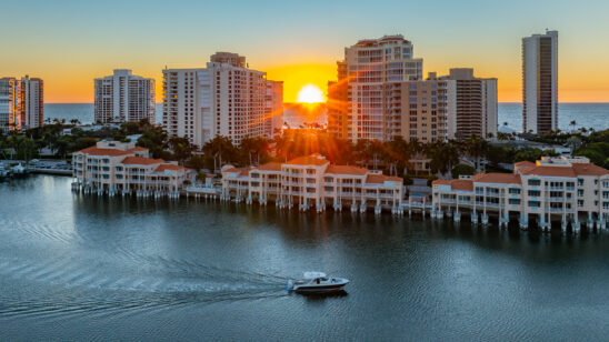 Park Shore Venetian Night Naples Aerial Stock Photography