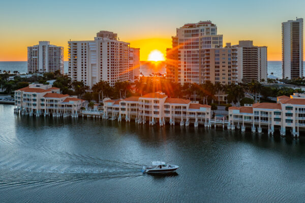 Park Shore Venetian Night Naples Aerial Stock Photography