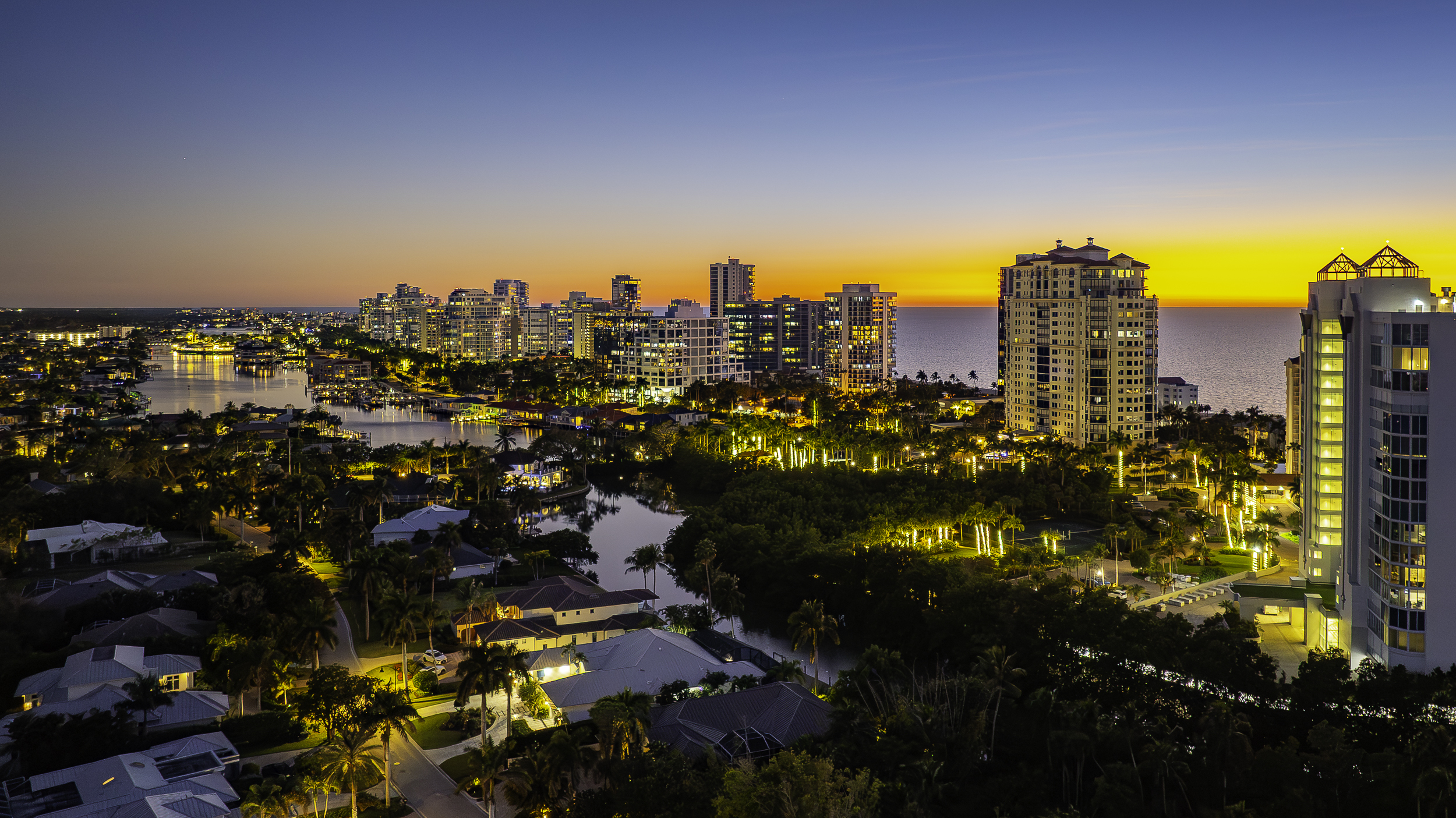 Park Shore Naples Night Aerial Stock Photography