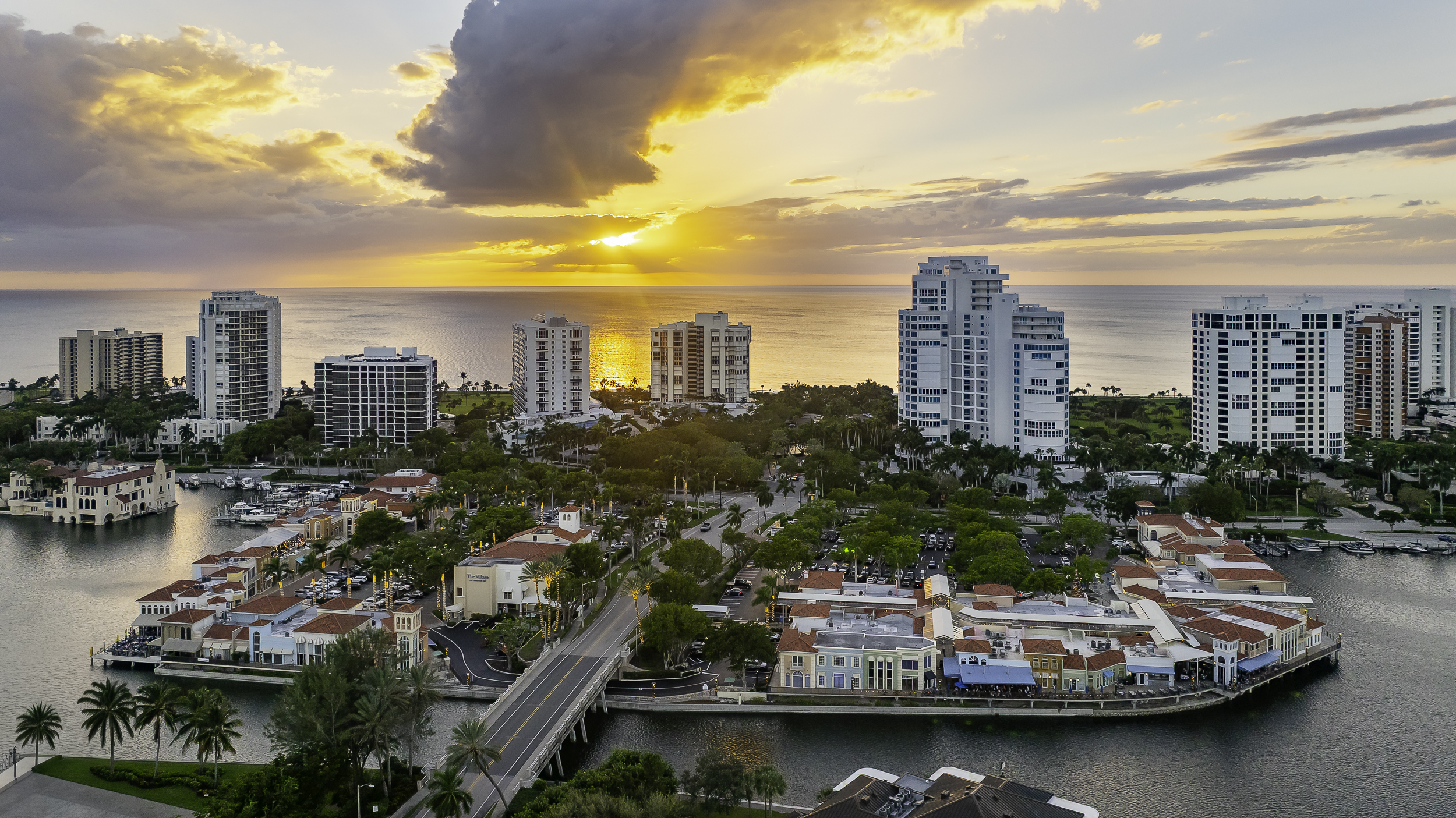 Park Shore Venetian Village Sunset Naples Aerial Stock Photography-3