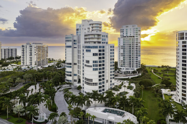 Park Shore Venetian Village Sunset Naples Aerial Stock Photography-4