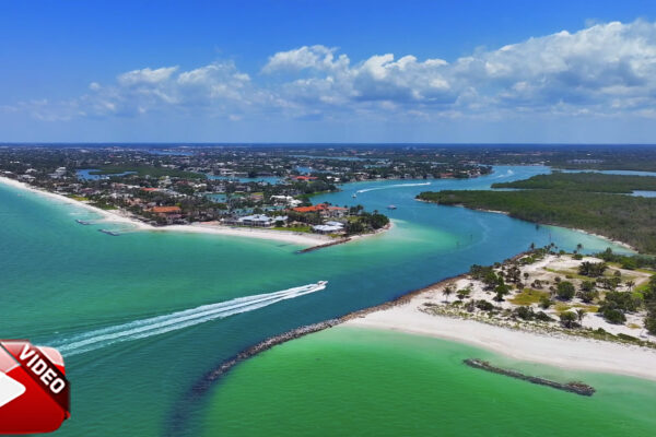 Boats into Gordon Pass Naples Aerial Stock Video