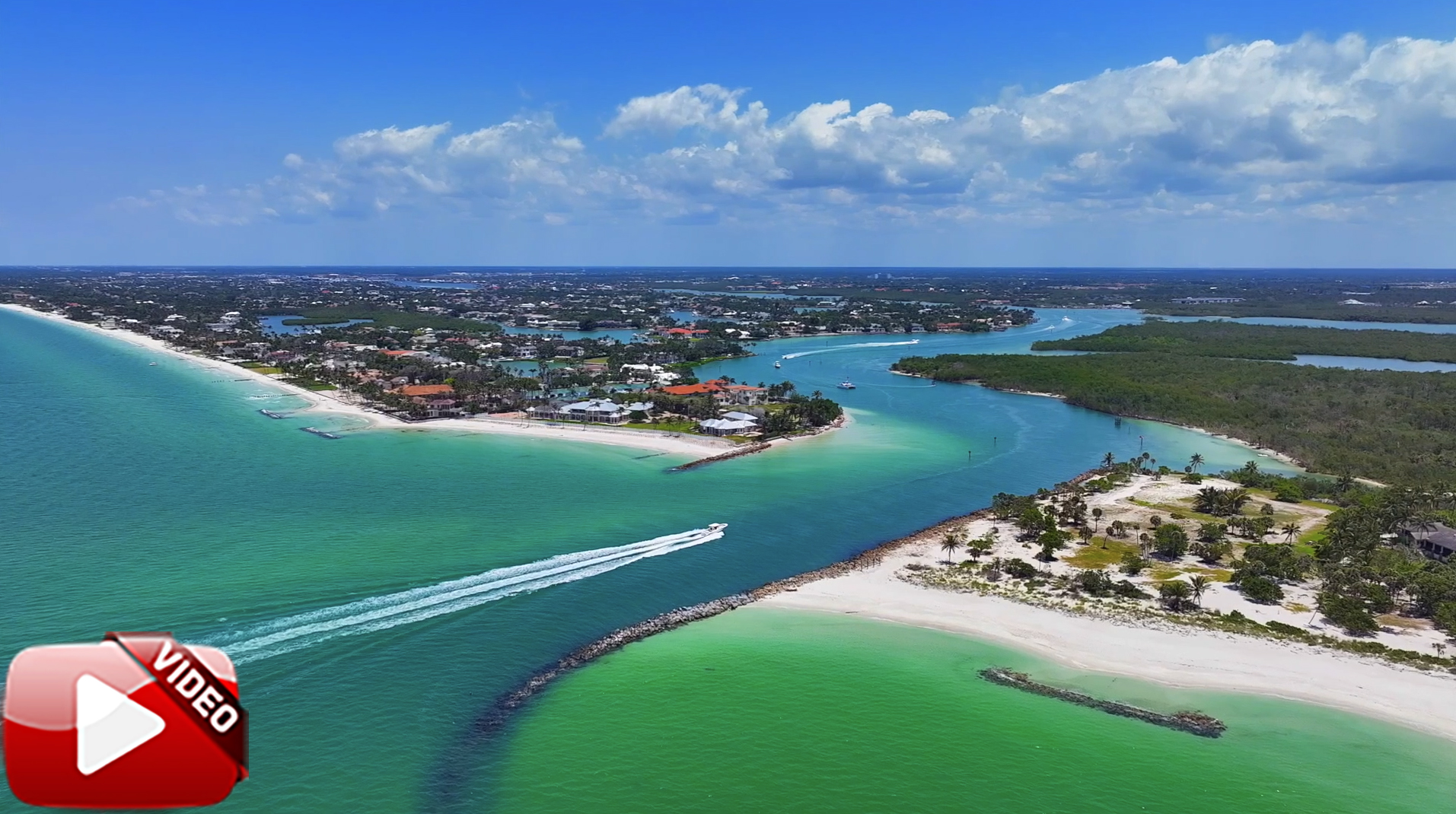 Boats into Gordon Pass Naples Aerial Stock Video